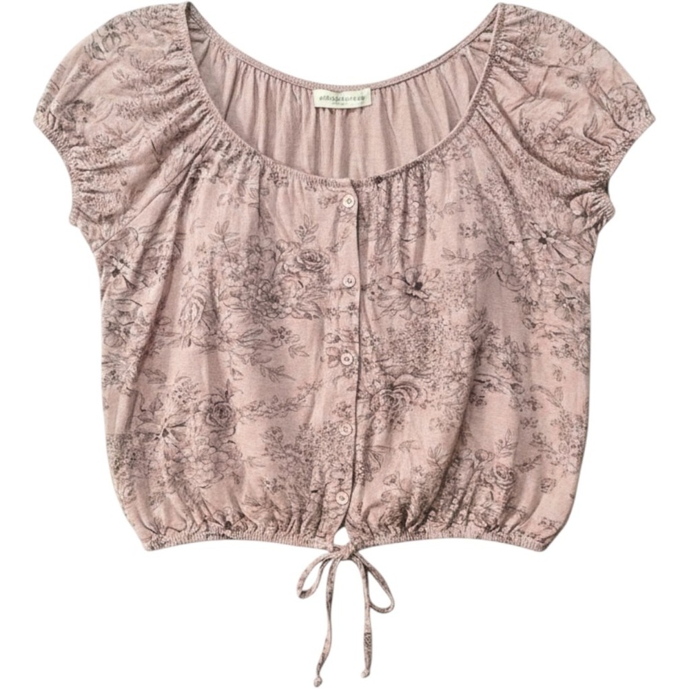 XL AGENDA cap sleeve soft flowy blouse top shirt gathered tan black fine line